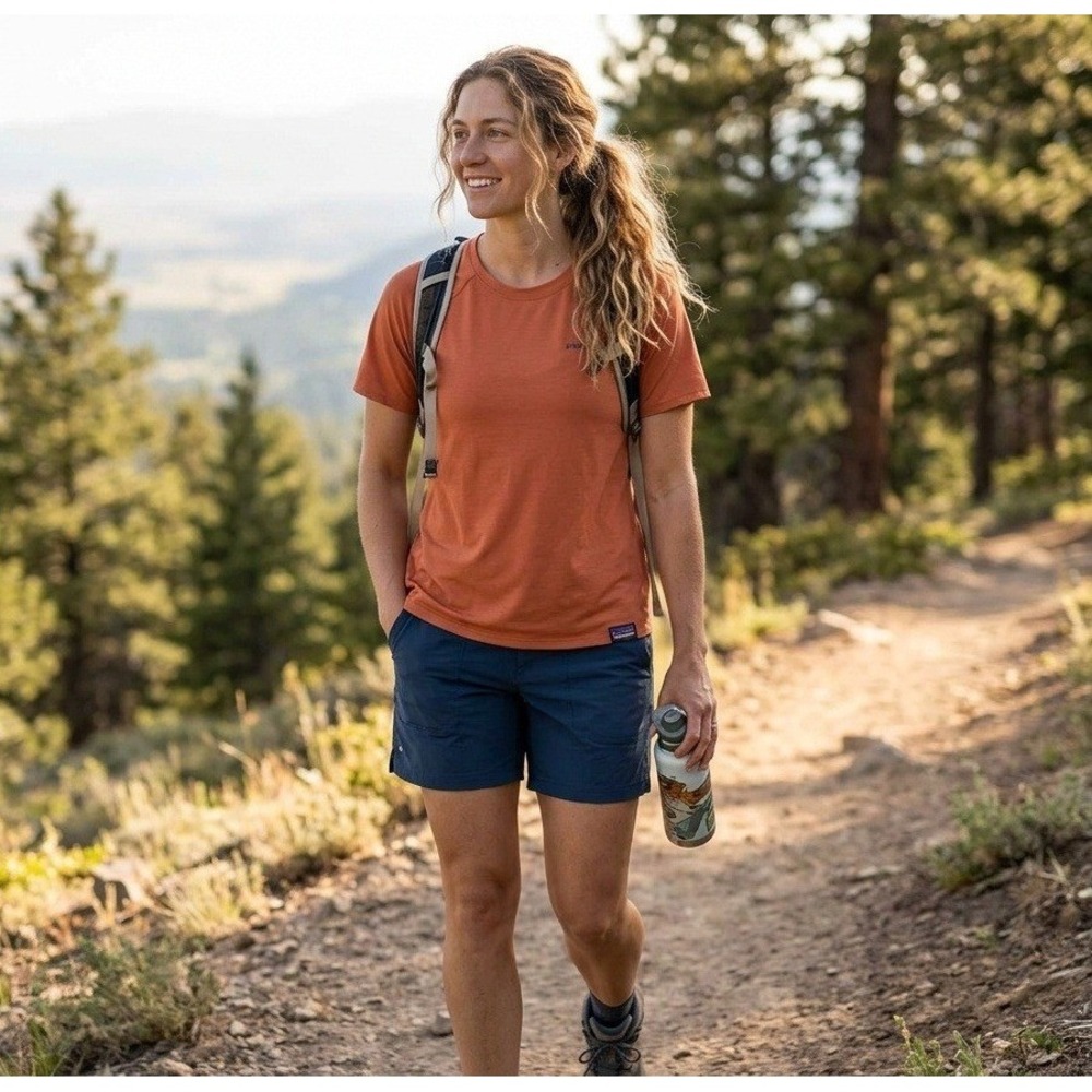 Patagonia Capilene Cool Trail Shirt Womens M Orange Short Sleeve Active Hiking